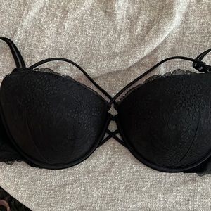 Pink black lace, strappy 36DD lined bra